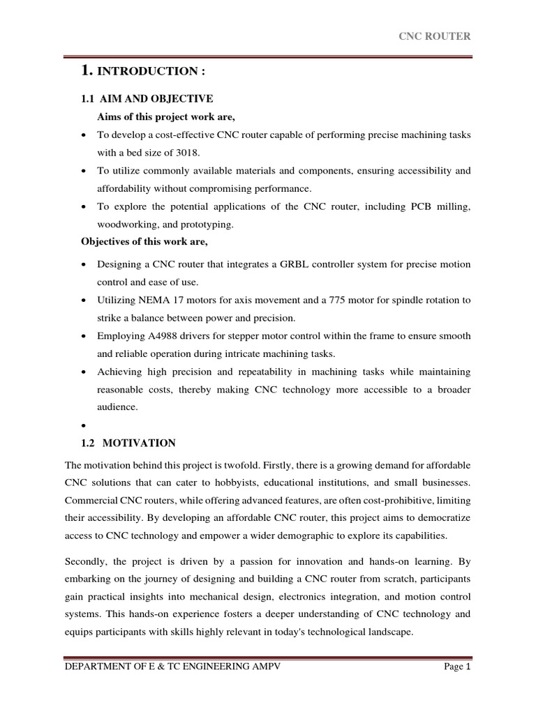 CNC Router Report Final PDF | PDF | Numerical Control | Electric Motor