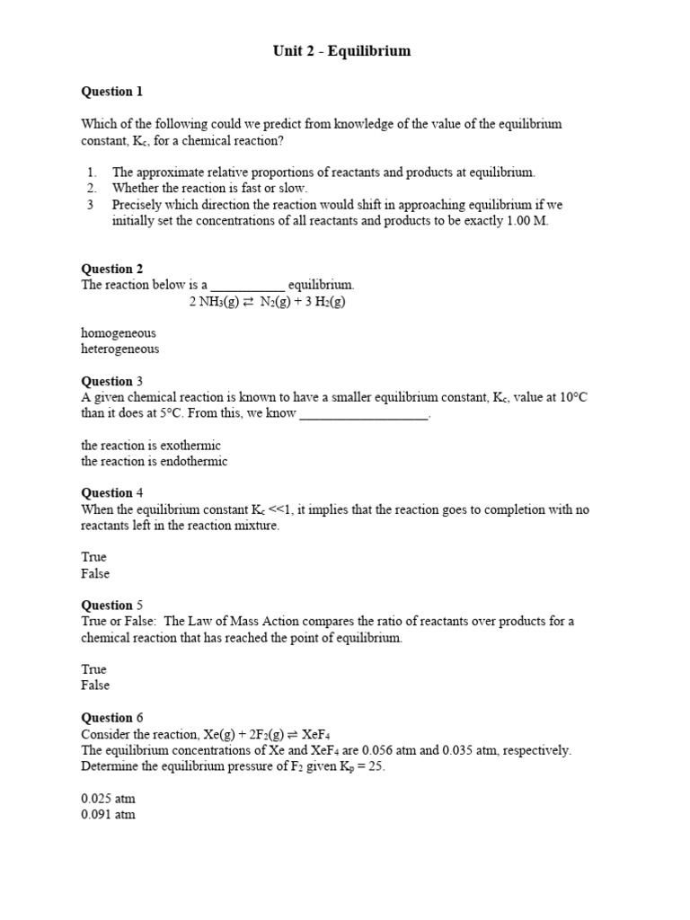Exam+2 Unit+2+Review | PDF | Chemical Reactions | Chemical Equilibrium