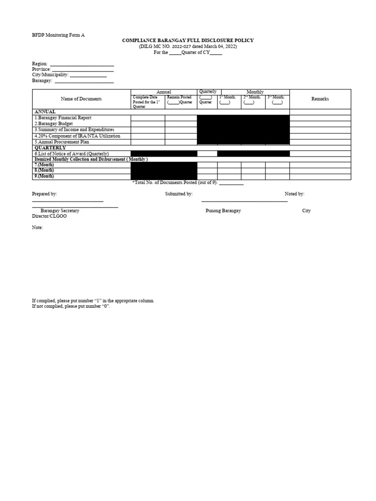 BFDP Monitoring Form A 1 | PDF | Business | Finance & Money Management