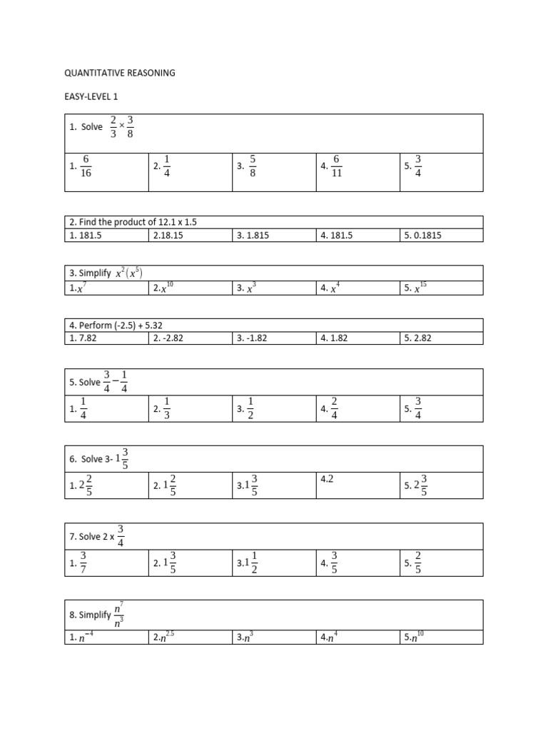 Quantitative Reasoning El1 Activity Pdf