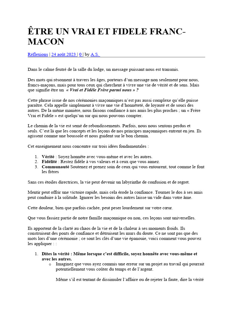 Vivre en Vrai et Fidèle Frère | PDF | Vérité