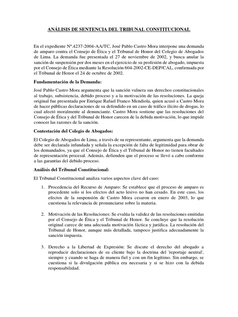 Análisis de Sentencia Del Tribunal Constitucional | PDF | Debido al