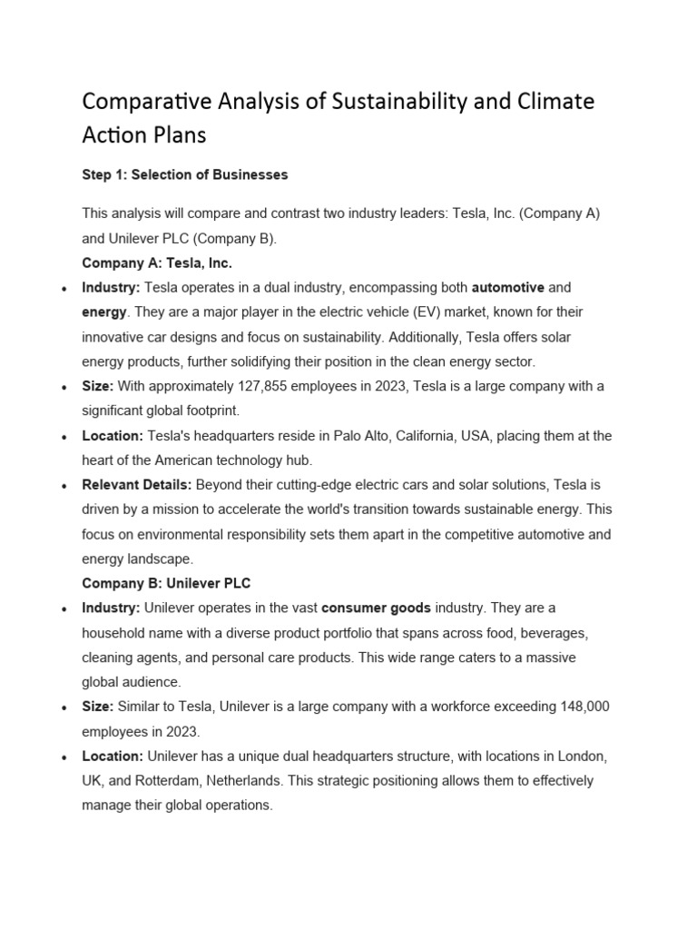 Tesla vs Unilever: Sustainability Strategies | PDF | Sustainability ...