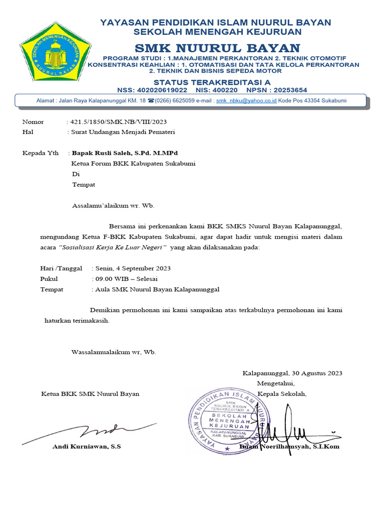 Surat Undangan Mengisi Acara | PDF