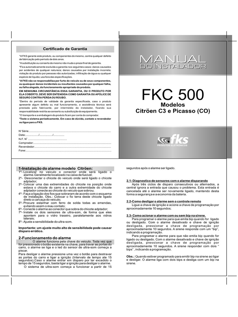 Garantia e Instalação do Alarme FKC 500 | PDF
