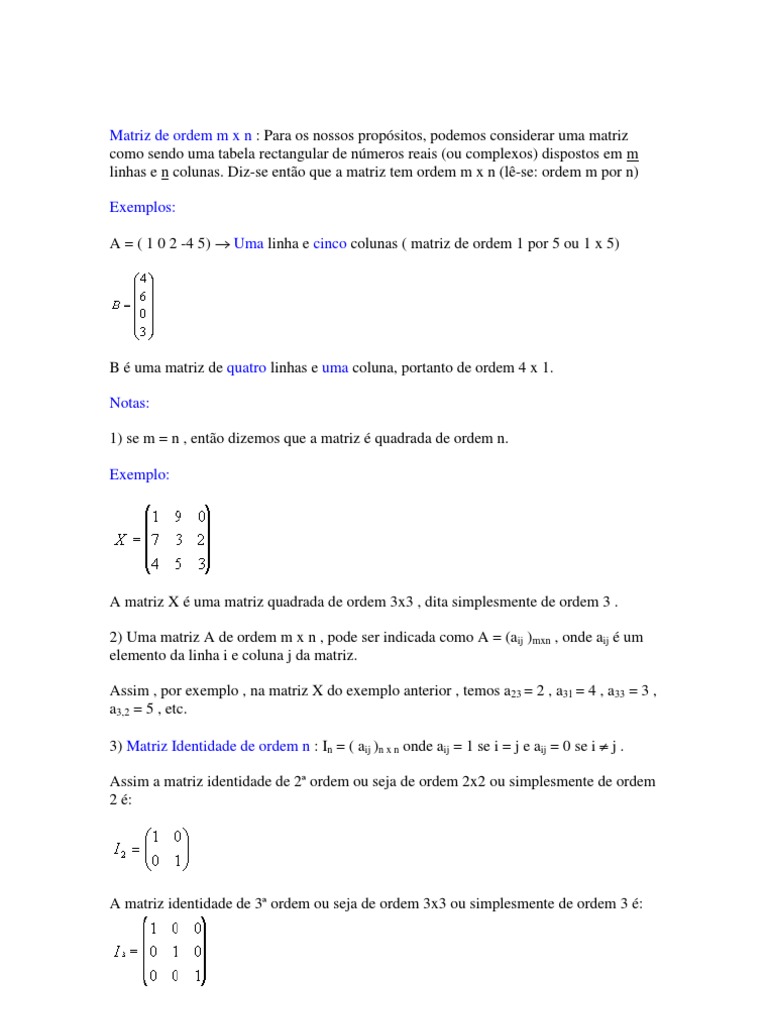 Matriz de Ordem M X N | PDF | Determinante | Matriz (Matemática)