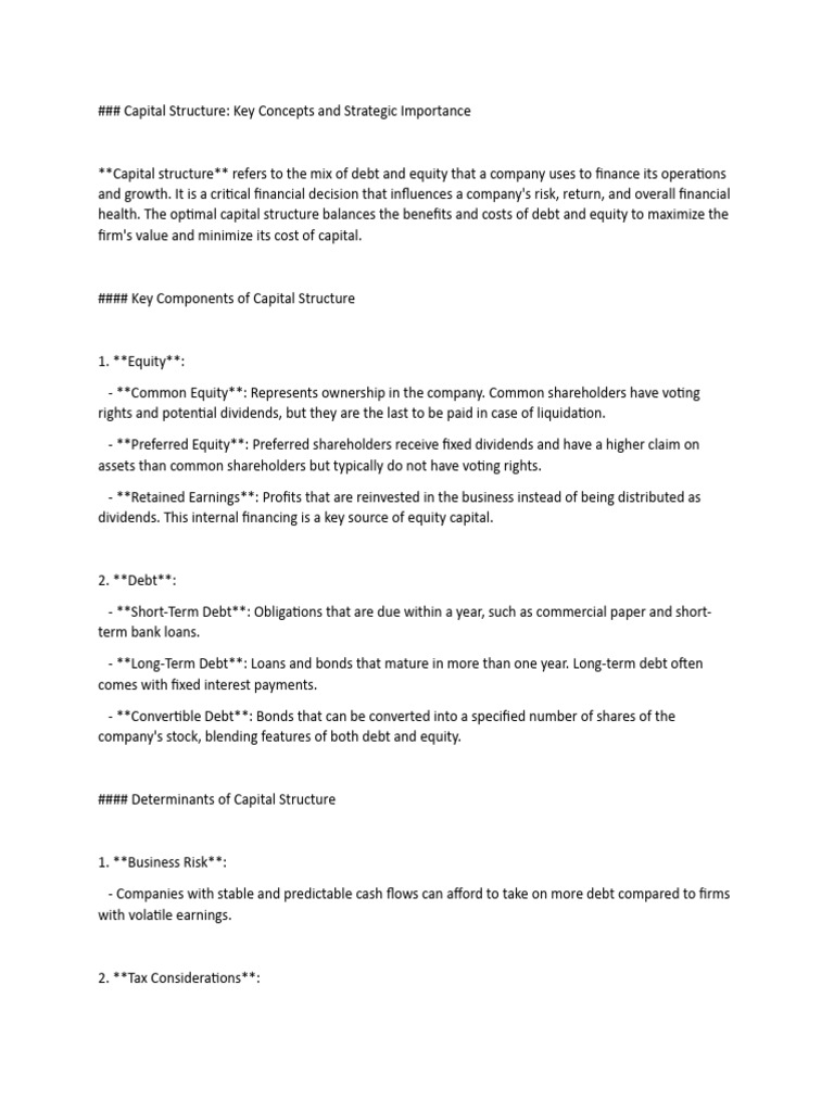 Capital Structure Pdf Capital Structure Equity Finance