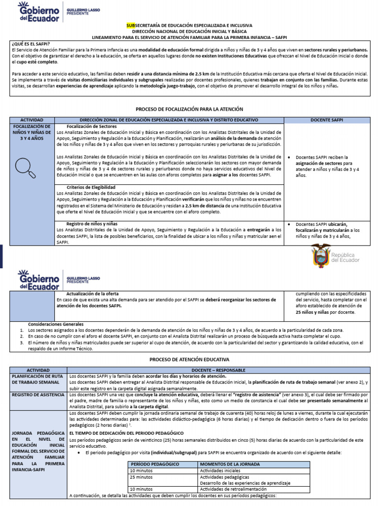 Lineamientos SAFPI para Educación Inicial | PDF | Educación de la ...