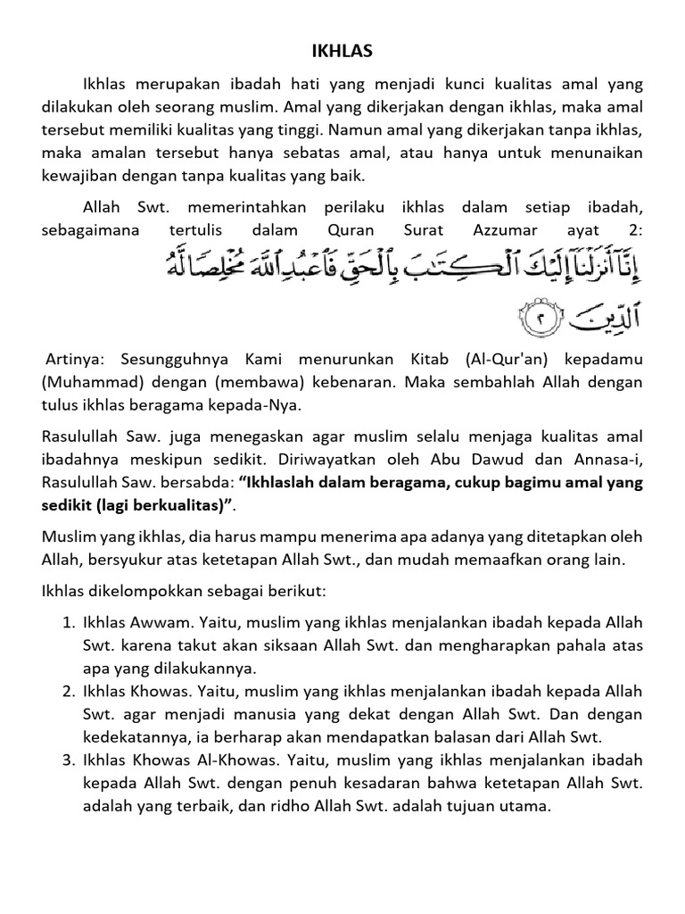 Pengertian dan Khowas Ikhlas dalam Ibadah | PDF | Memasak, Makanan ...
