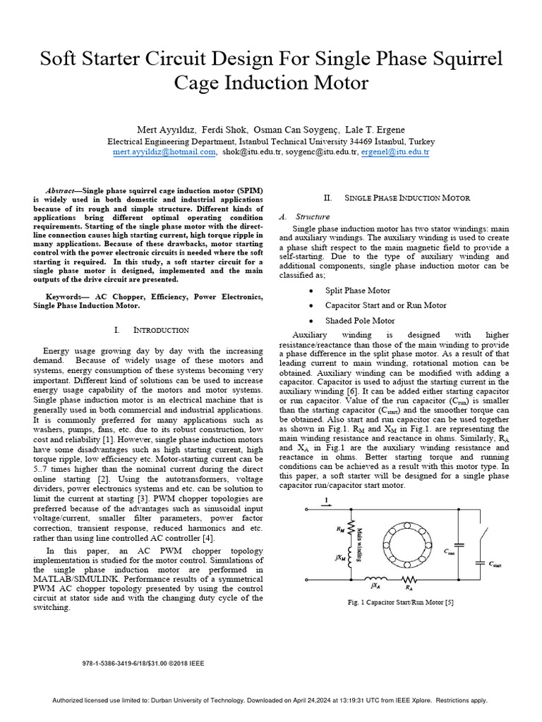 Soft Starter Design for Single Phase Motors | PDF | Electric Motor ...