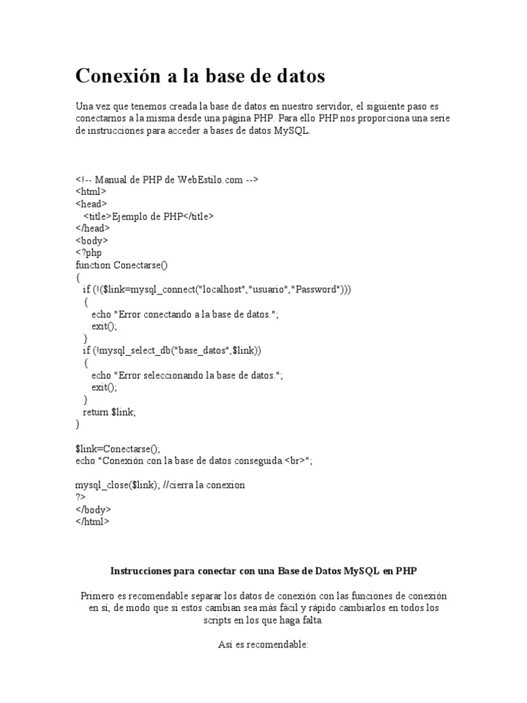 Conexión PHP a Base de Datos MySQL | PDF | SQL | Php