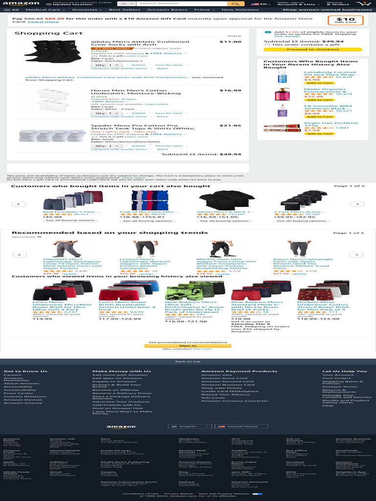 Amazon.com Shopping Cart | PDF