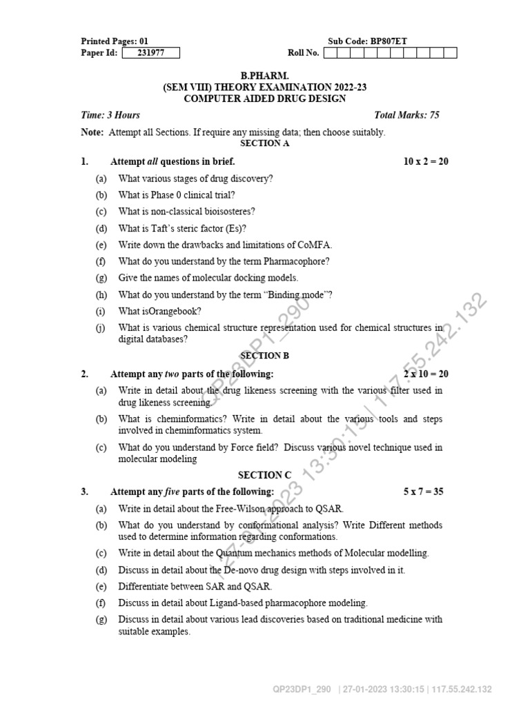 CADD Notes for 8th Sem B.Pharm | PDF | Drug Design | Quantitative ...