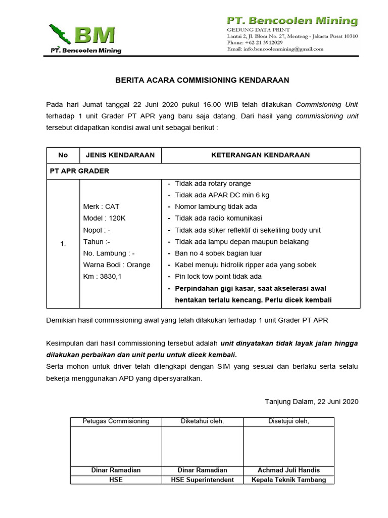 Hasil Commissioning APR | PDF