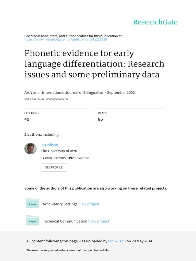 Early Bilingual Language Differentiation | PDF | Phonetics ...