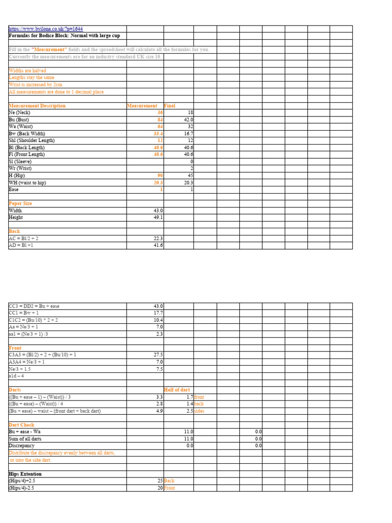 Formulas For Pattern Drafting Un | PDF