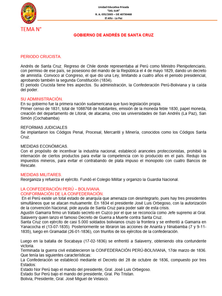 1 Gobierno de Andres de Santa Cruz | PDF | Perú | América del Sur