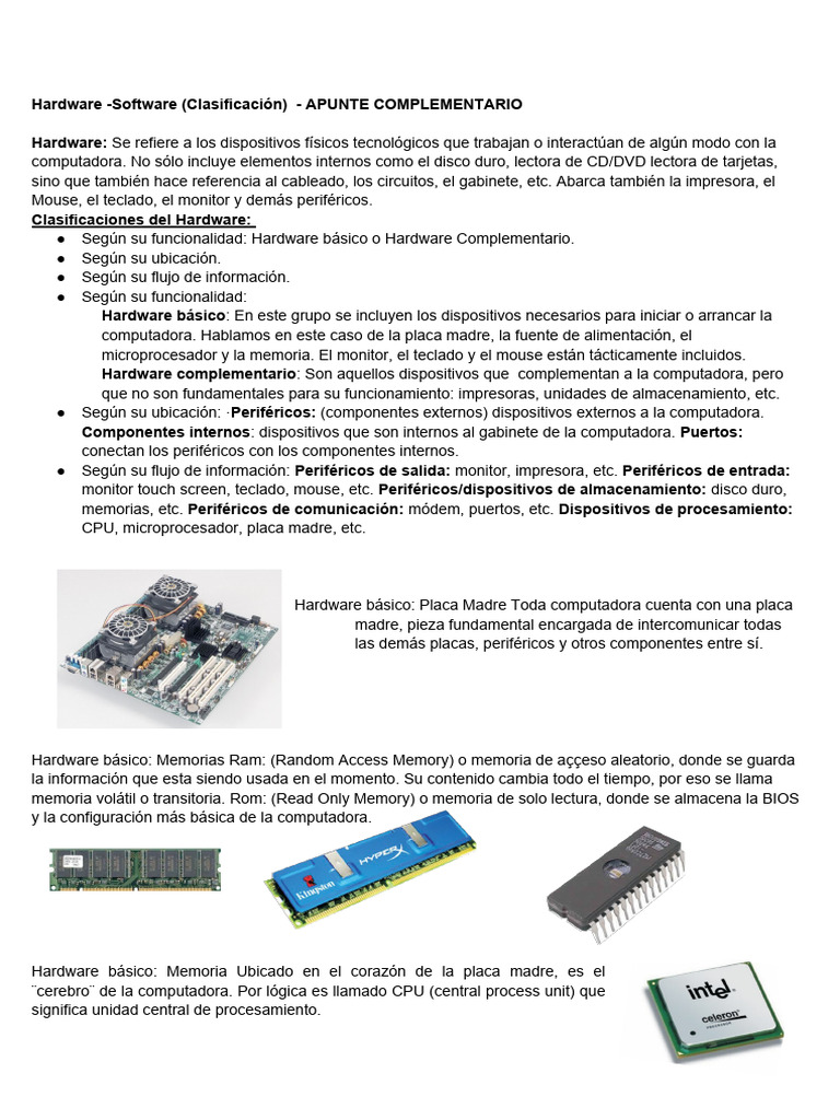 Clasificación de Hardware y Software | PDF | Hardware de la computadora ...