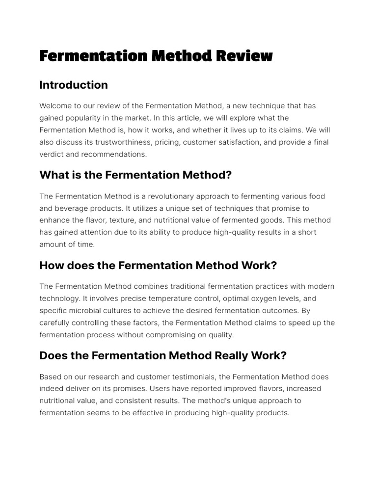 Fermentation Method Review | PDF | Fermentation | Pricing