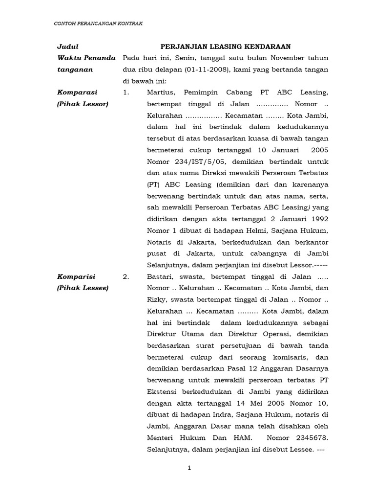 2023 Perjanjian Leasing Kendaraan Ok Pdf