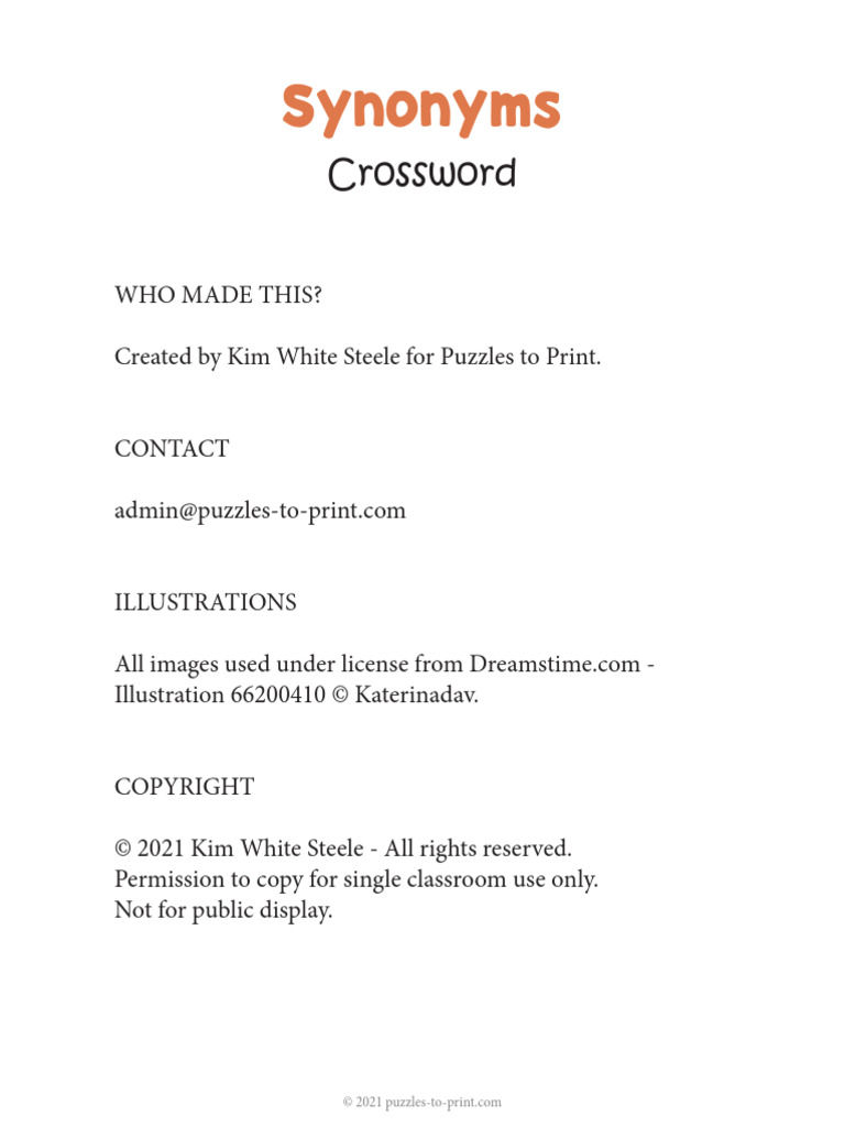 Synonyms Crossword PDF