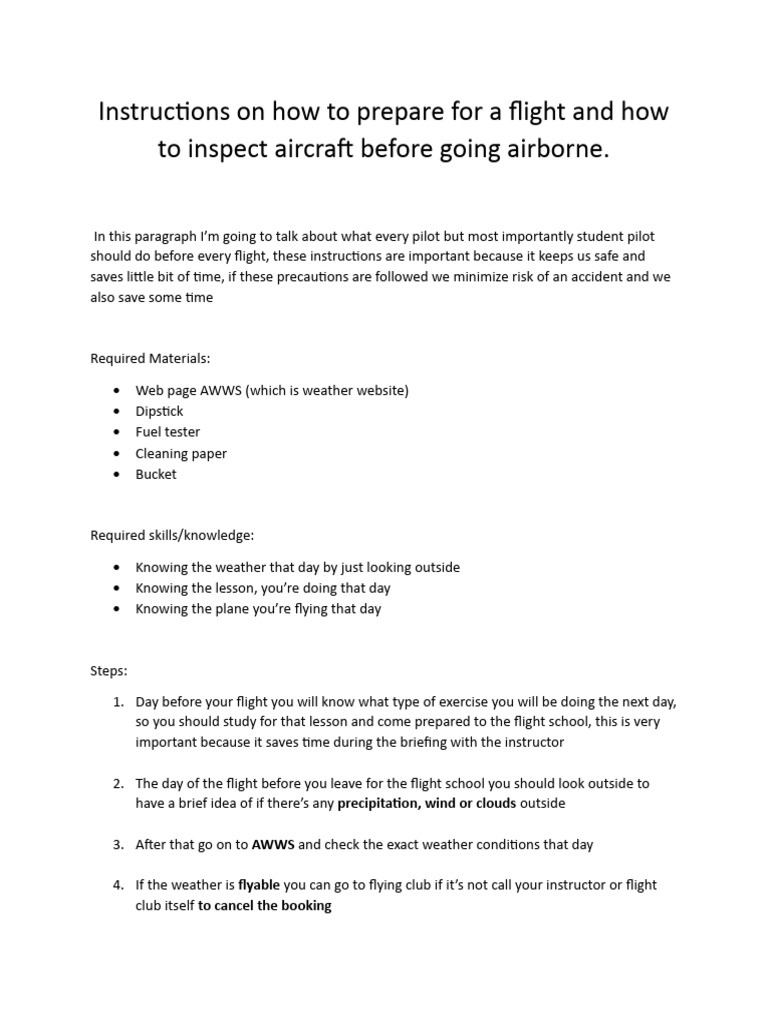 Pre-Flight Checklist for Student Pilots | PDF | Airplane | Aviation