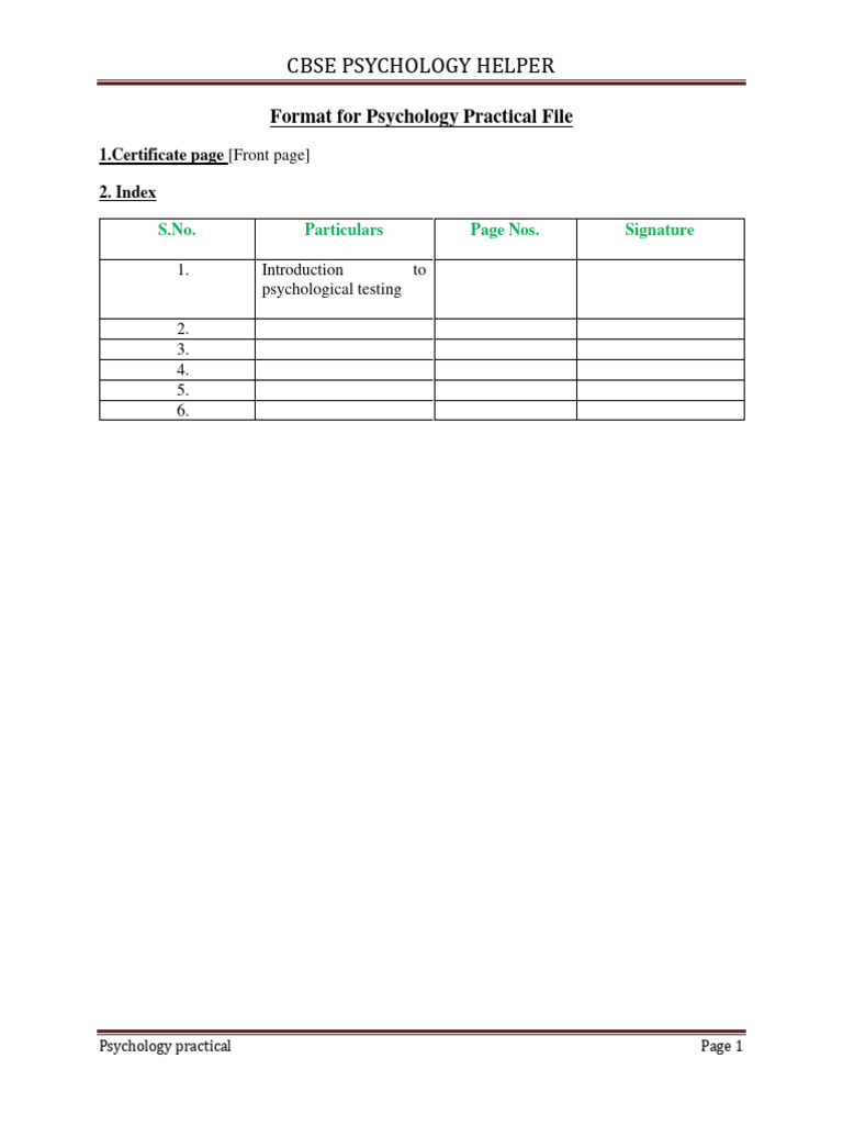 CBSE Psychology Practical Guide | PDF | Industrial And Organizational ...