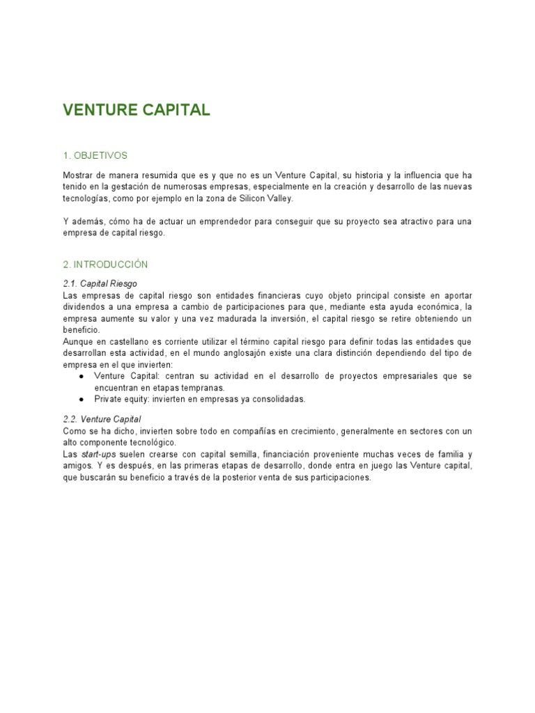 Venture Capital | PDF | Capital de riesgo | Finanzas corporativas