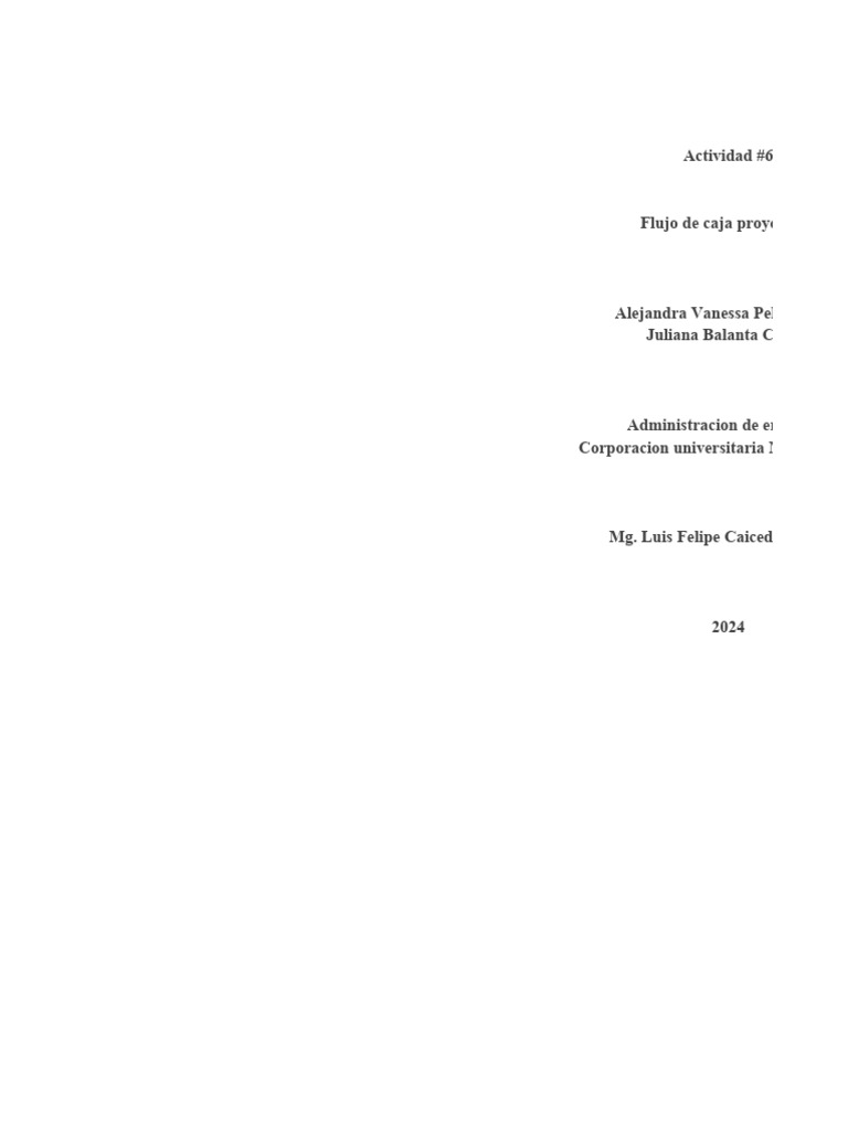 Flujo de Caja Proyectado - Actividad #6 | PDF | Dinero | Economía ...