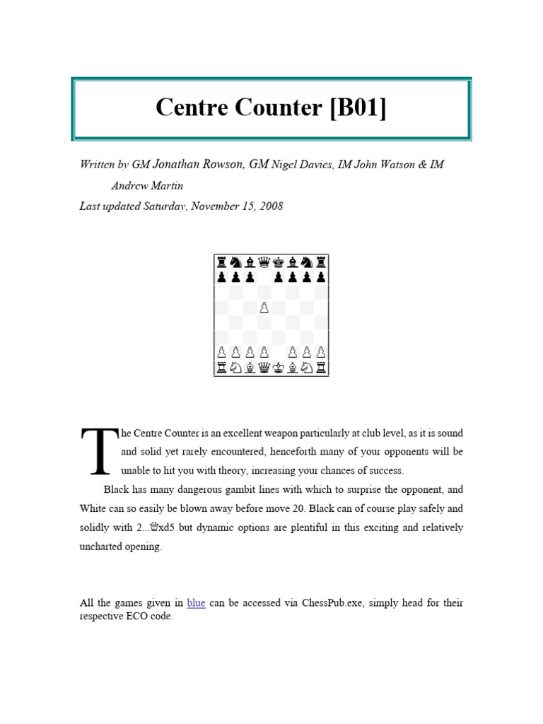 Centre Counter Opening Strategies | PDF | Chess Openings | Chess Theory