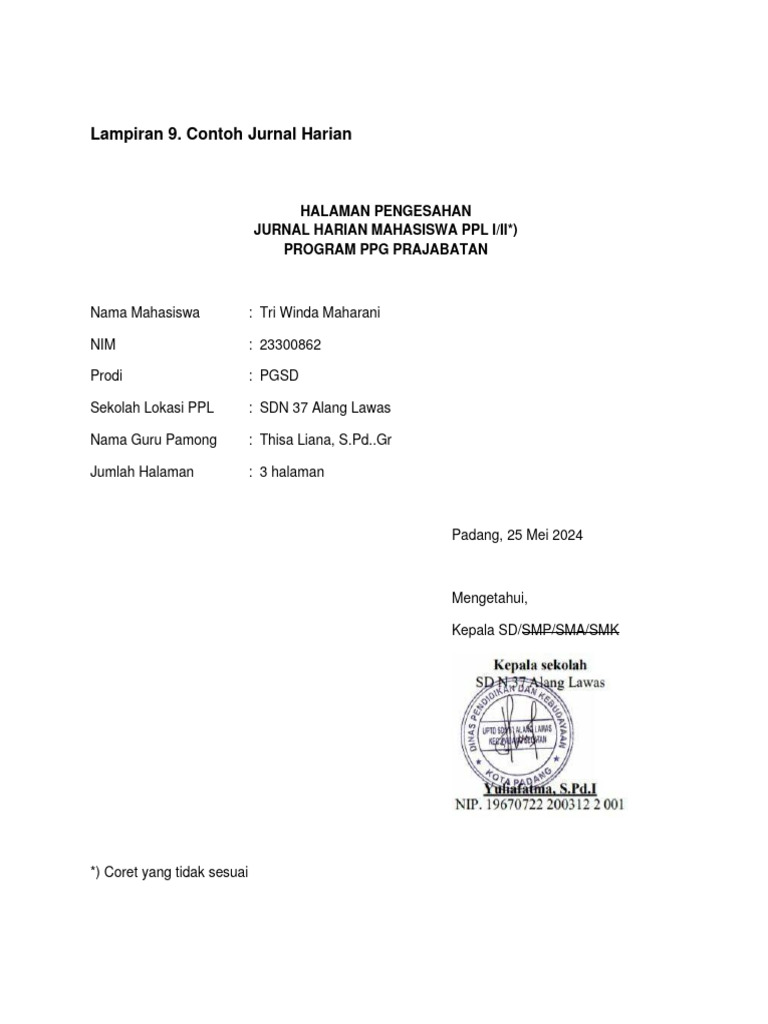 Lampiran 9 Contoh Jurnal Harian Pdf
