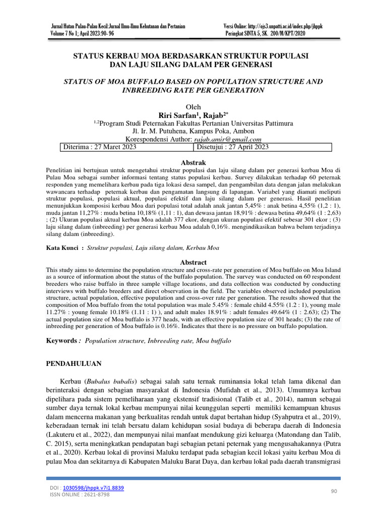 Status Populasi Kerbau Moa di Pulau Moa | PDF
