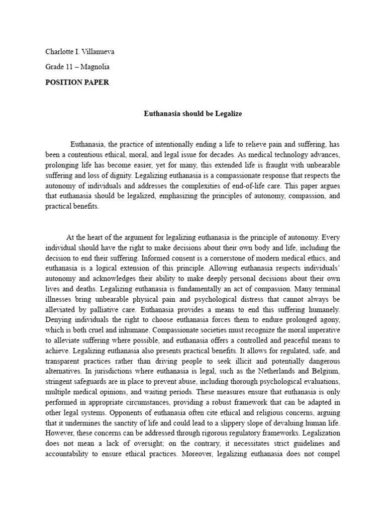 Legalizing Euthanasia: A Compassionate Choice | PDF | Suffering | Autonomy