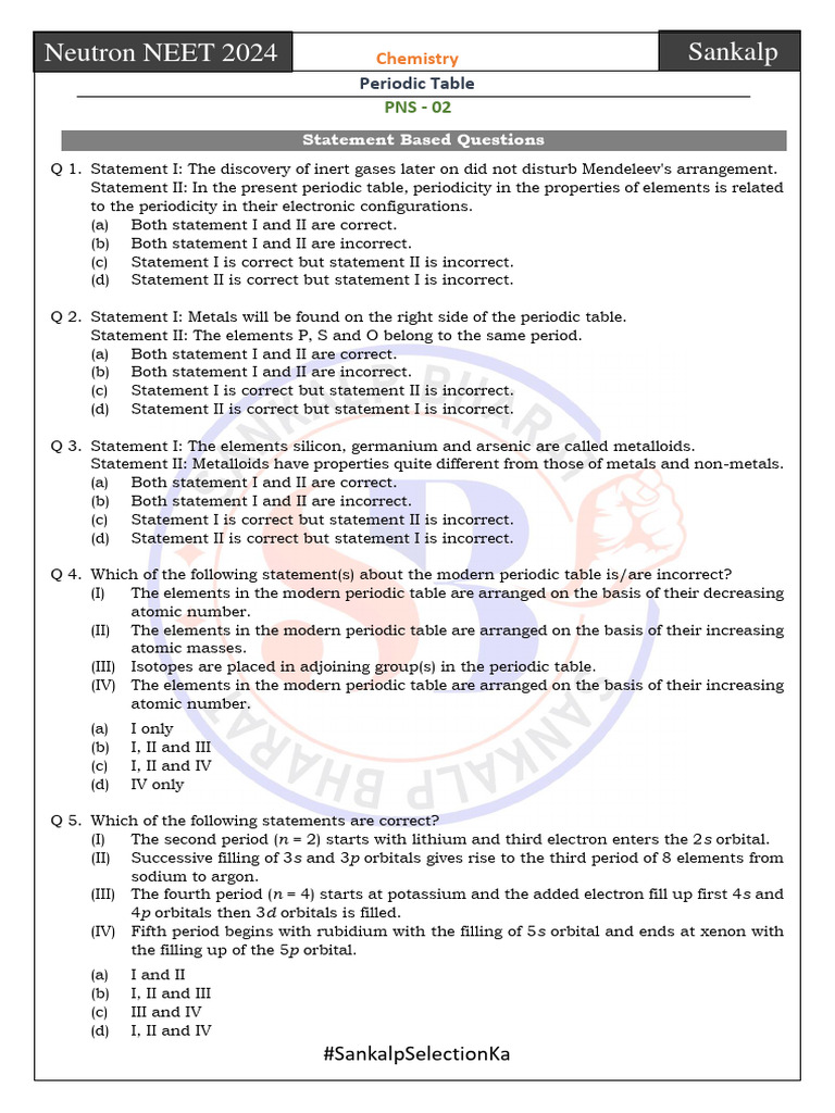 Periodic Table PNS 02 (Statement Based Questions)_1206_1716949039491