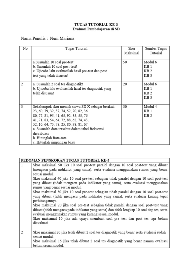 Tugas Tutorial Ke - 3 Evaluasi Pembelajaran Di SD | PDF