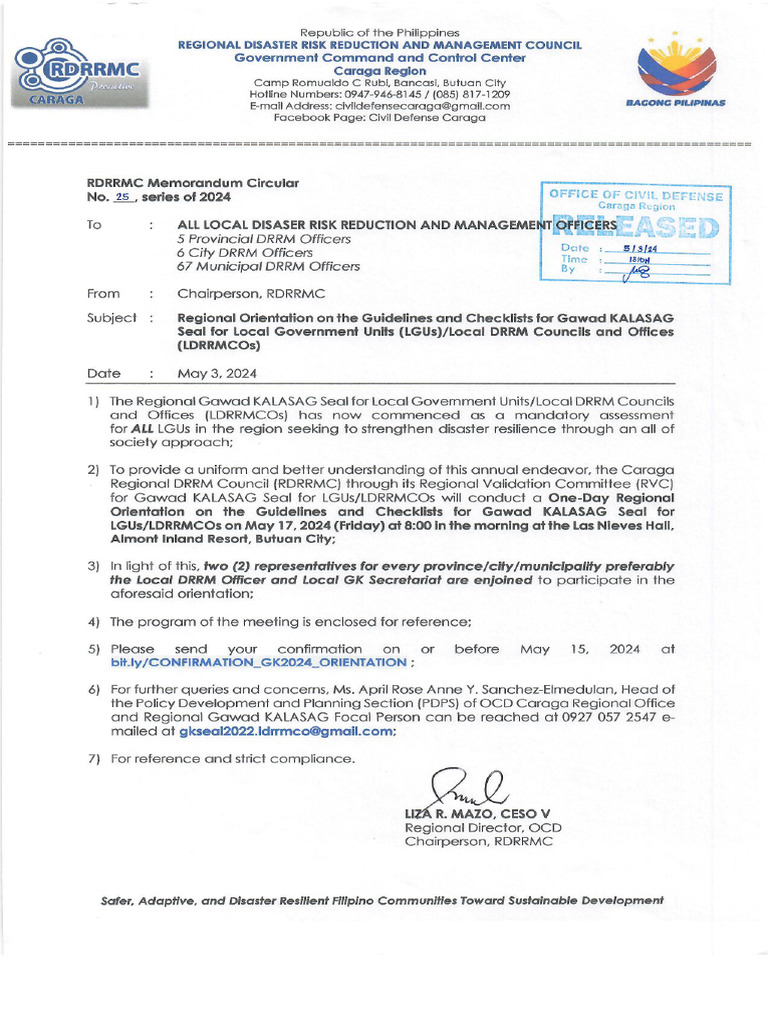 RDRRMC Memo No. 25, S. 2024 - GK Regional Orientation | Download Free ...