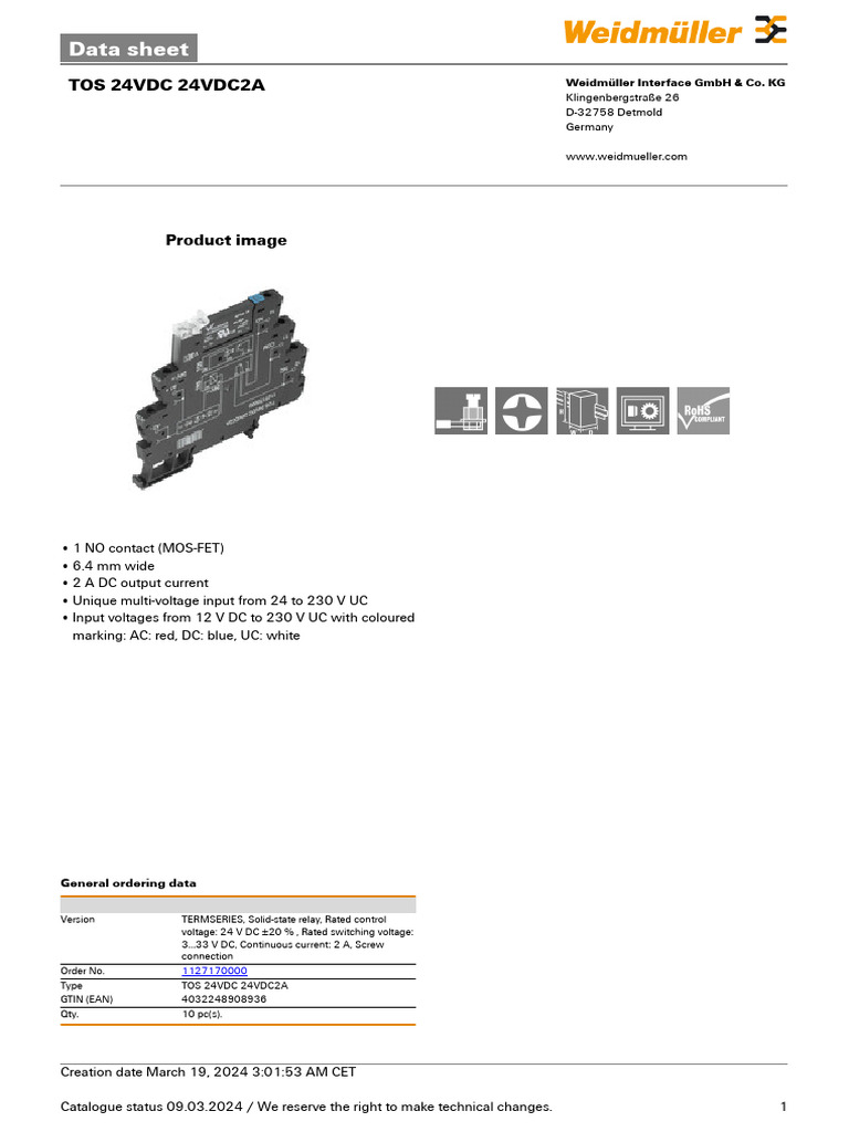 TOS 24VDC 2A Solid-State Relay Data Sheet | PDF | Relay | Alternating ...