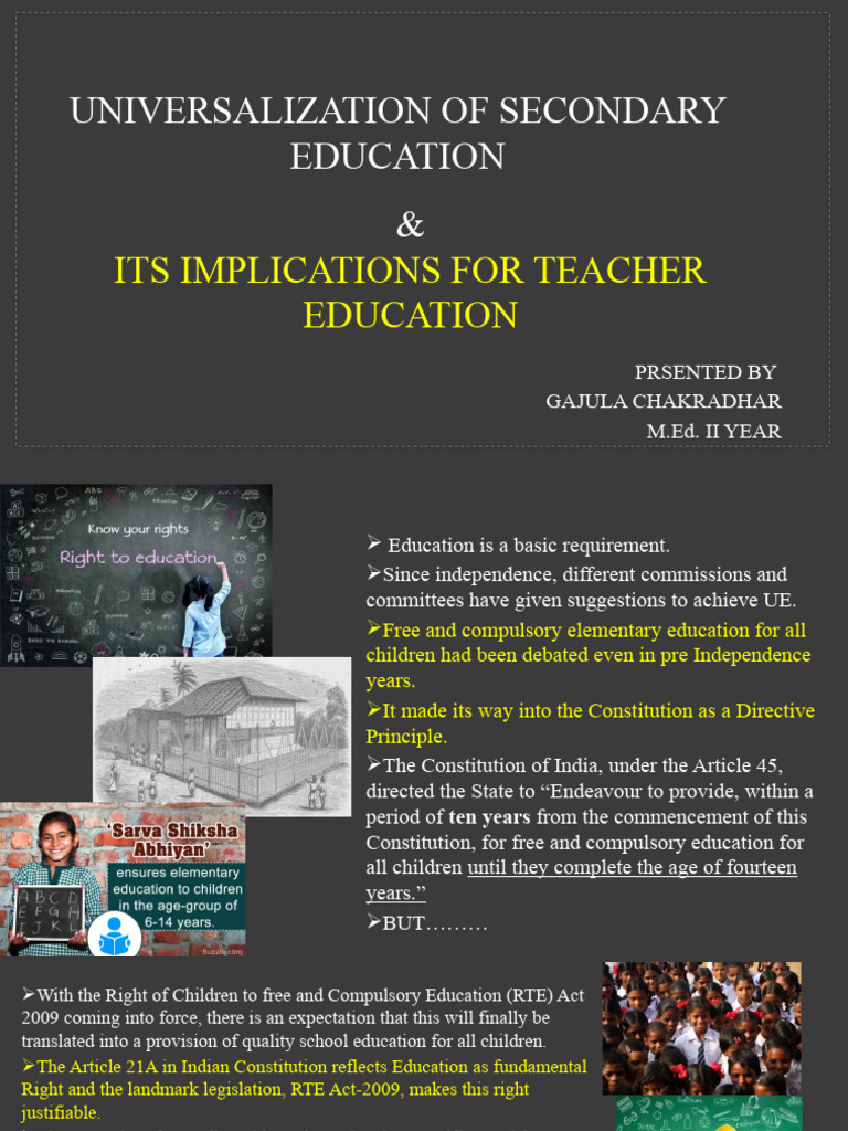 Universalization of Secondary Education in India | PDF | Curriculum ...