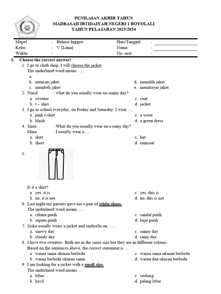 Contoh Soal Bahasa Inggris Pat 5 Oke Pdf Clothing