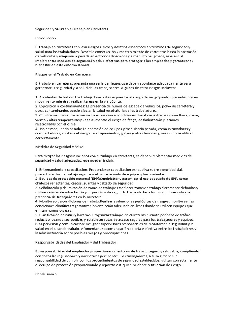 Seguridad Y Salud En El Trabajo En Carreteras Pdf La Carretera