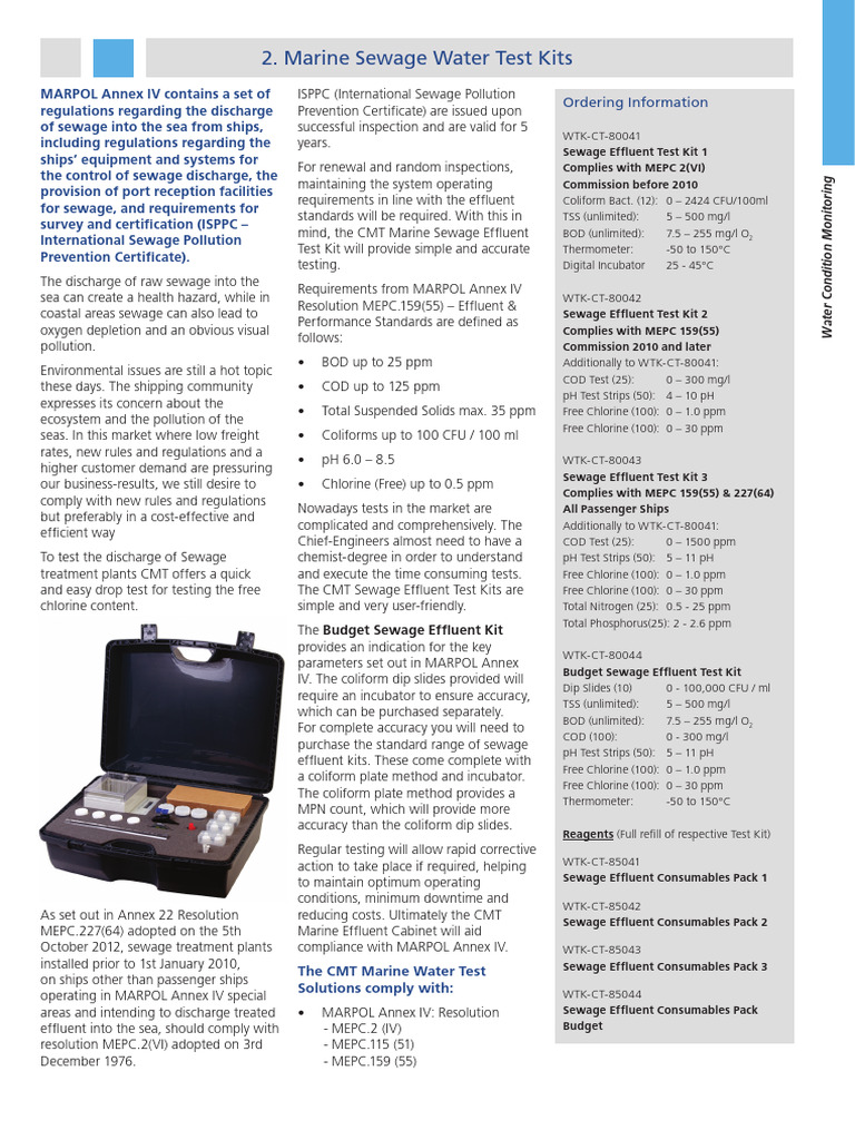 Datasheet CMT Sewage Water Test Kit Download Free PDF Sewage Treatment Sewage