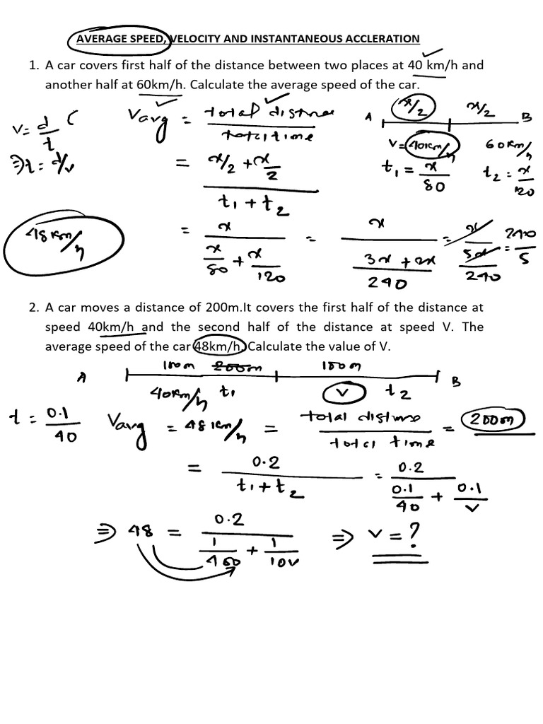 Average Speed and Acceleration Calculations | PDF | Speed | Velocity