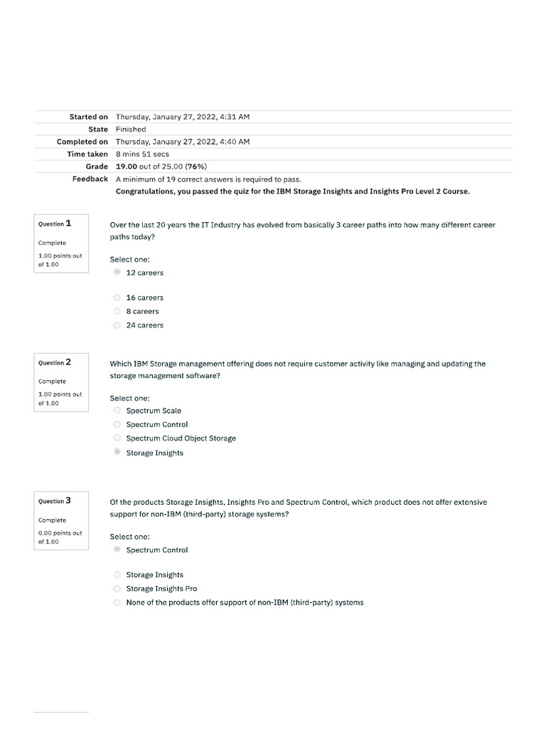 IBM Storage Insights Level 2 Quiz Results | PDF | Cloud Computing ...