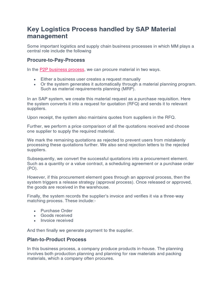 SAP Material Management in Logistics | PDF | Supply Chain | Supply ...