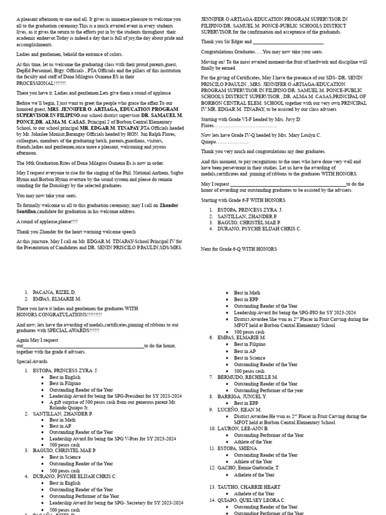 Graduation Emcee Script Sample | PDF