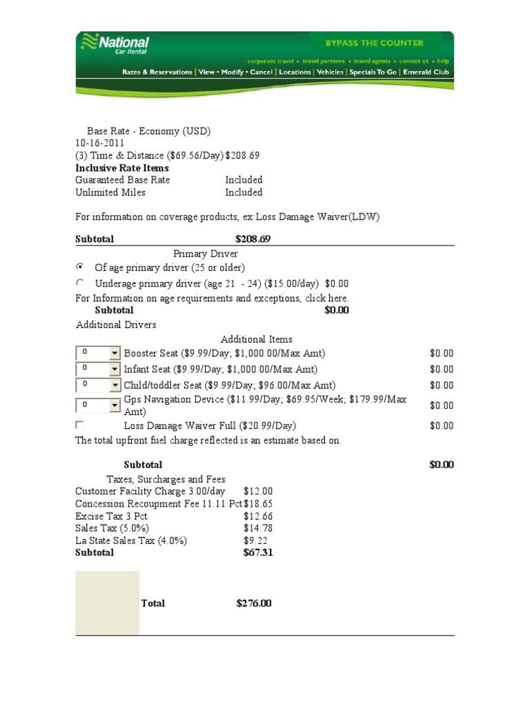 Economy Car Rental Rate Breakdown | PDF | Finance & Money Management