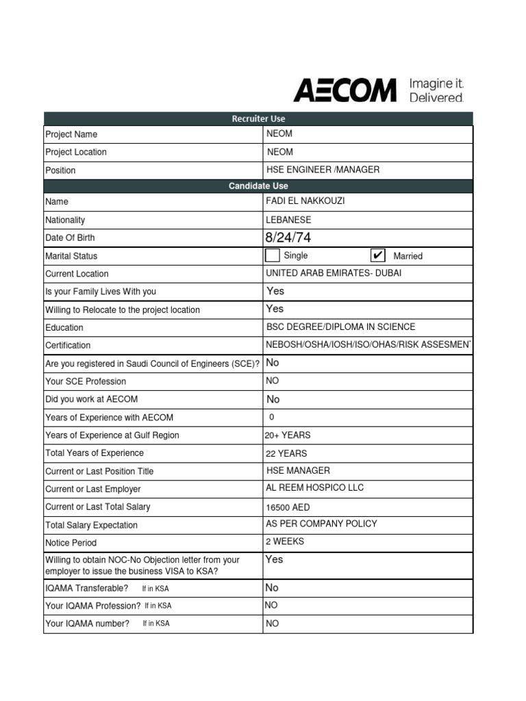 HSE Engineer Application for NEOM Project | PDF