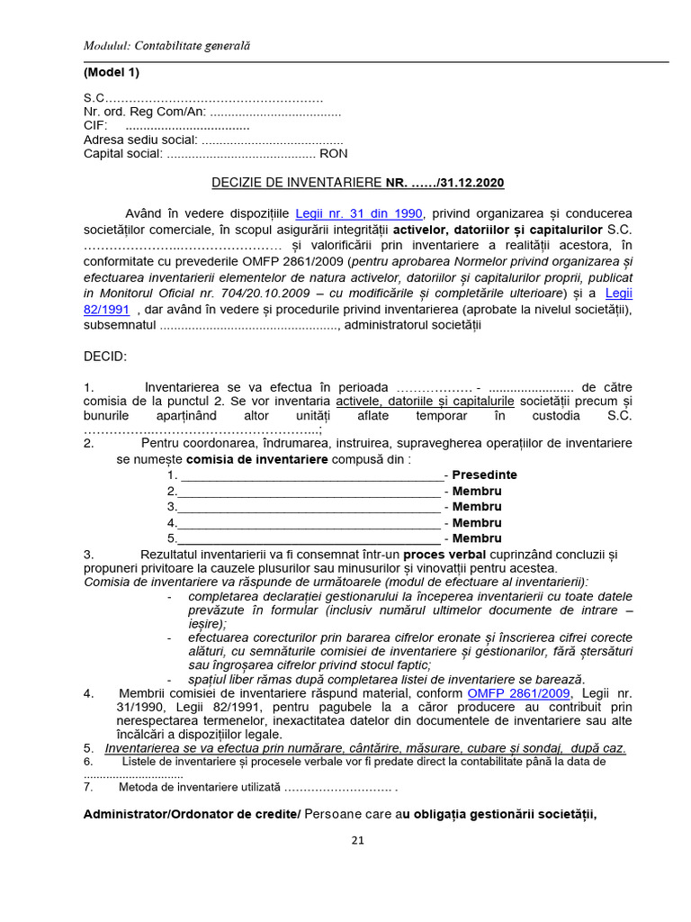 Model Documente Specifice Inventarierii | PDF