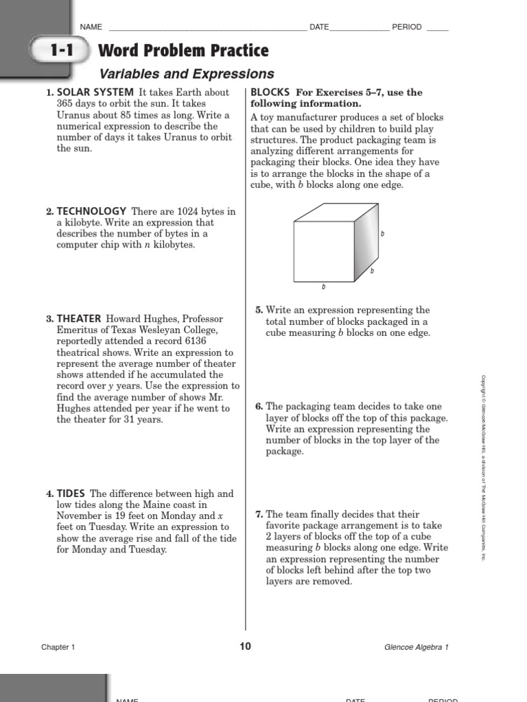 Printables Glencoe/mcgraw-hill Word Problem Practice Answers algebra word problems equations algebra