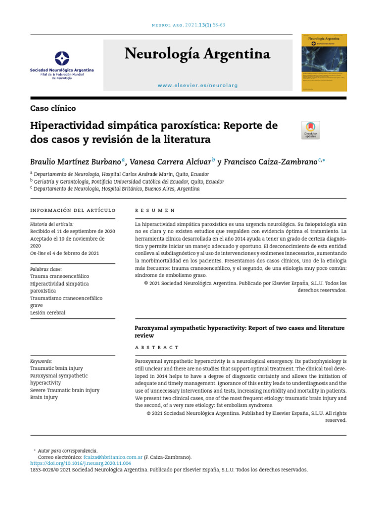 Hiperactividad Simpática Paroxística: Casos Clínicos | PDF | Medicina ...